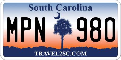 SC license plate MPN980