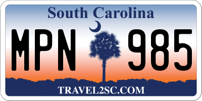 SC license plate MPN985