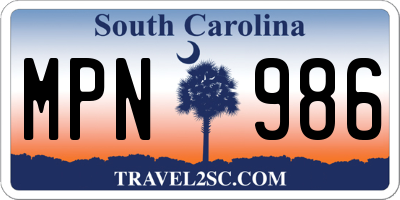SC license plate MPN986
