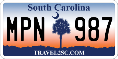 SC license plate MPN987
