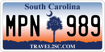 SC license plate MPN989