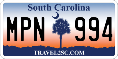 SC license plate MPN994