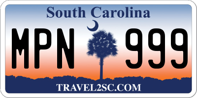 SC license plate MPN999