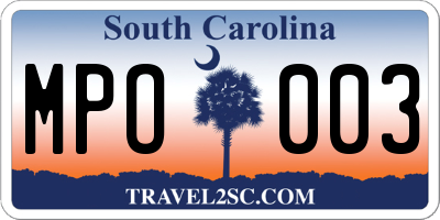 SC license plate MPO003