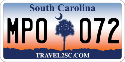 SC license plate MPO072