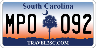 SC license plate MPO092