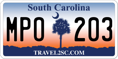 SC license plate MPO203