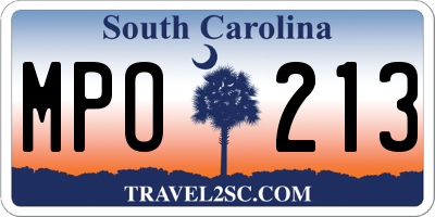 SC license plate MPO213
