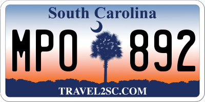 SC license plate MPO892