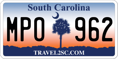 SC license plate MPO962