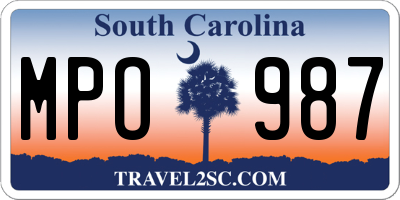 SC license plate MPO987