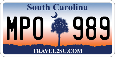 SC license plate MPO989