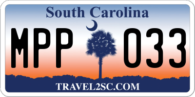 SC license plate MPP033