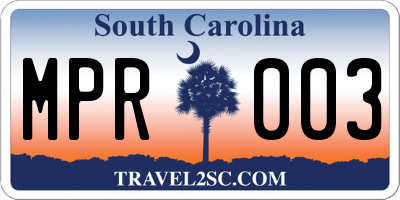 SC license plate MPR003