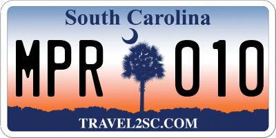 SC license plate MPR010