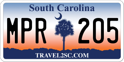 SC license plate MPR205
