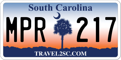 SC license plate MPR217
