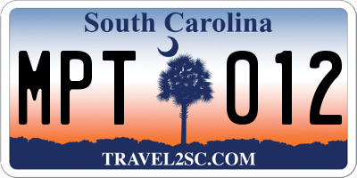 SC license plate MPT012