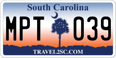SC license plate MPT039