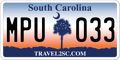 SC license plate MPU033