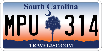 SC license plate MPU314