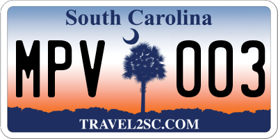SC license plate MPV003