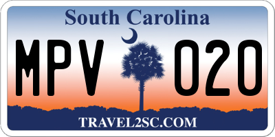 SC license plate MPV020