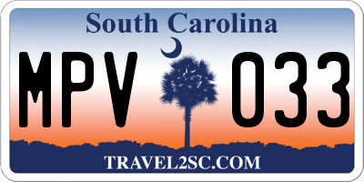SC license plate MPV033