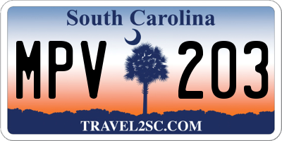 SC license plate MPV203