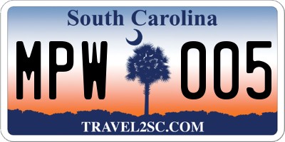SC license plate MPW005