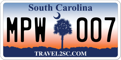 SC license plate MPW007