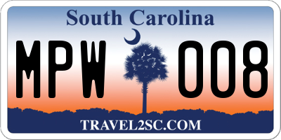 SC license plate MPW008
