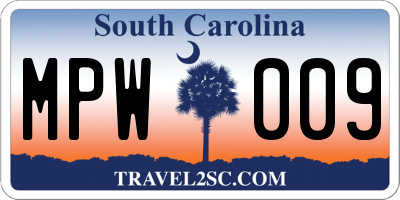 SC license plate MPW009