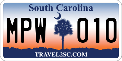 SC license plate MPW010