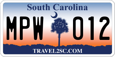 SC license plate MPW012