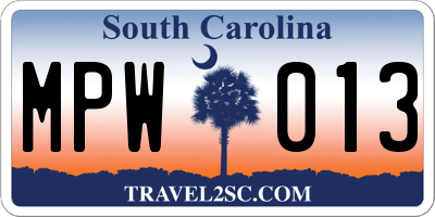 SC license plate MPW013