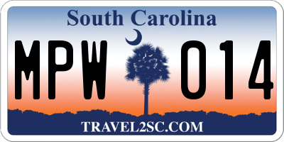 SC license plate MPW014