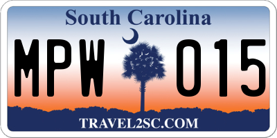 SC license plate MPW015