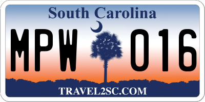 SC license plate MPW016