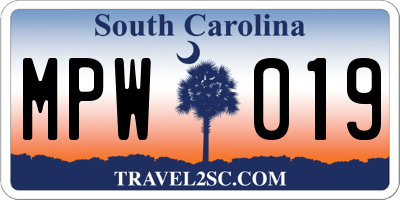 SC license plate MPW019