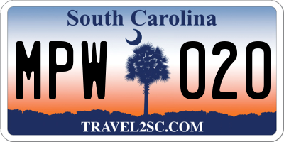 SC license plate MPW020