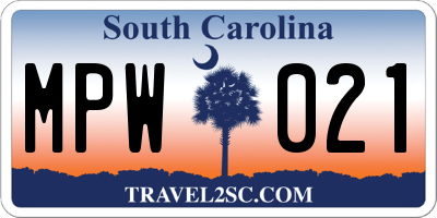 SC license plate MPW021