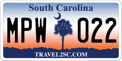 SC license plate MPW022