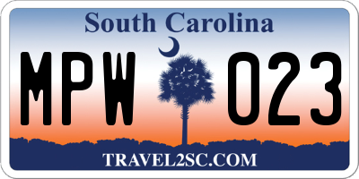 SC license plate MPW023