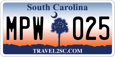 SC license plate MPW025