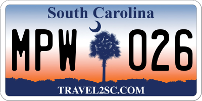 SC license plate MPW026