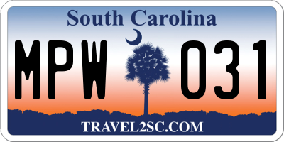 SC license plate MPW031