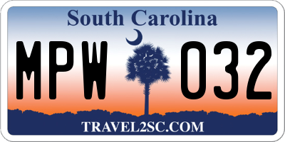 SC license plate MPW032