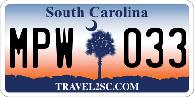 SC license plate MPW033