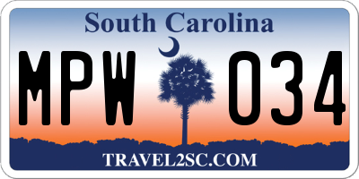 SC license plate MPW034